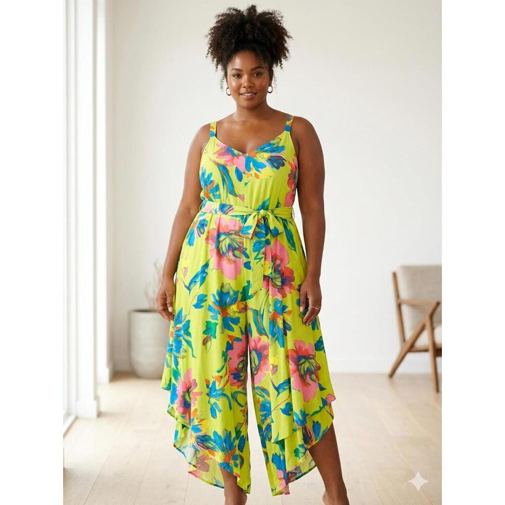 By street Floral Print Sleeveless Jumpsuit with Tie Waist 1X